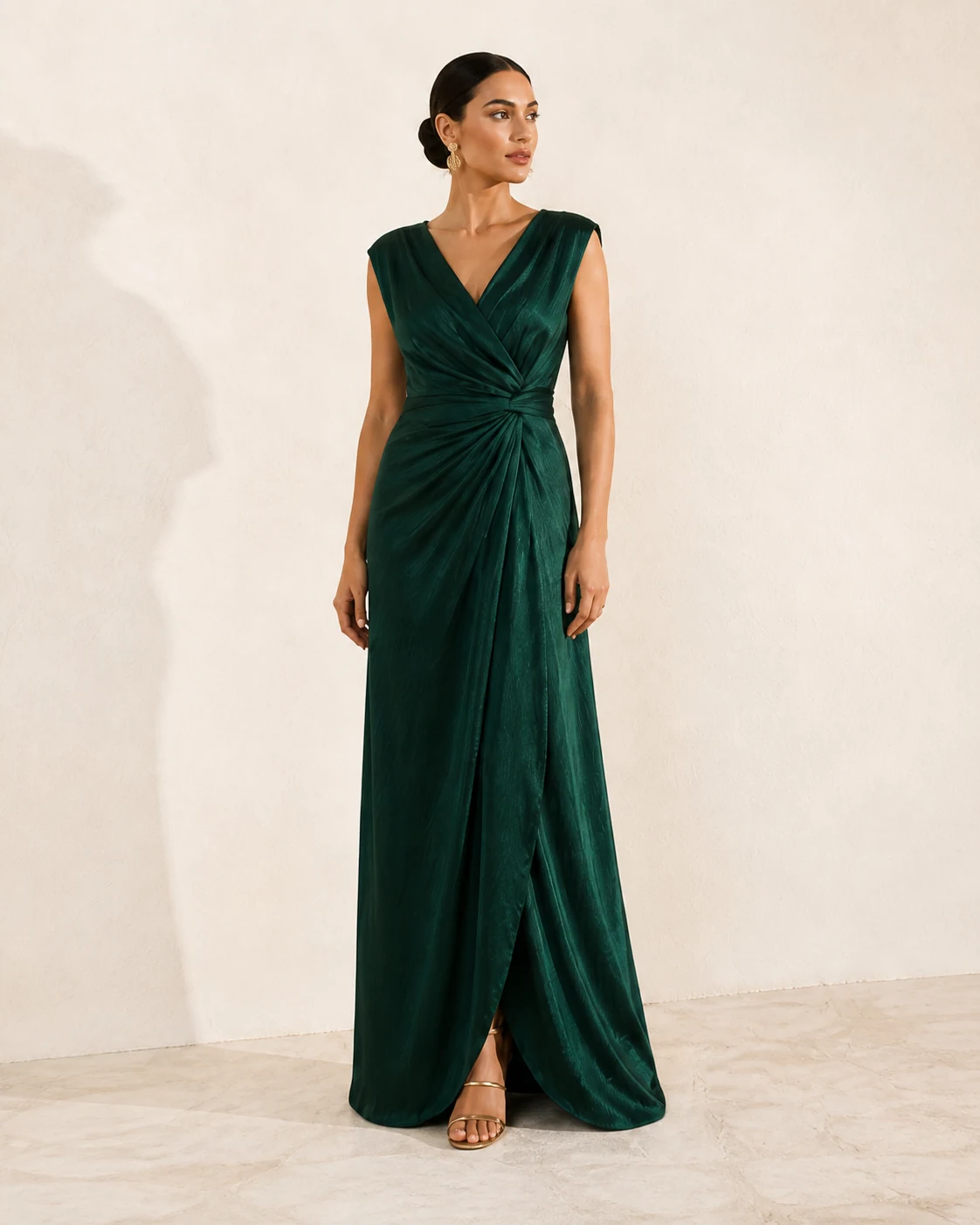 Robe longue émeraude portée